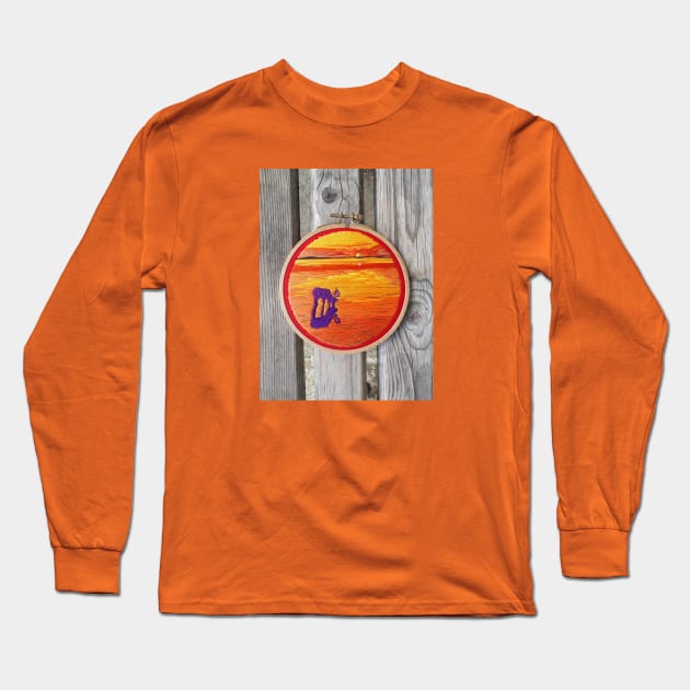 Orange Sunset Landscape Long Sleeve T-Shirt by RONembroidery